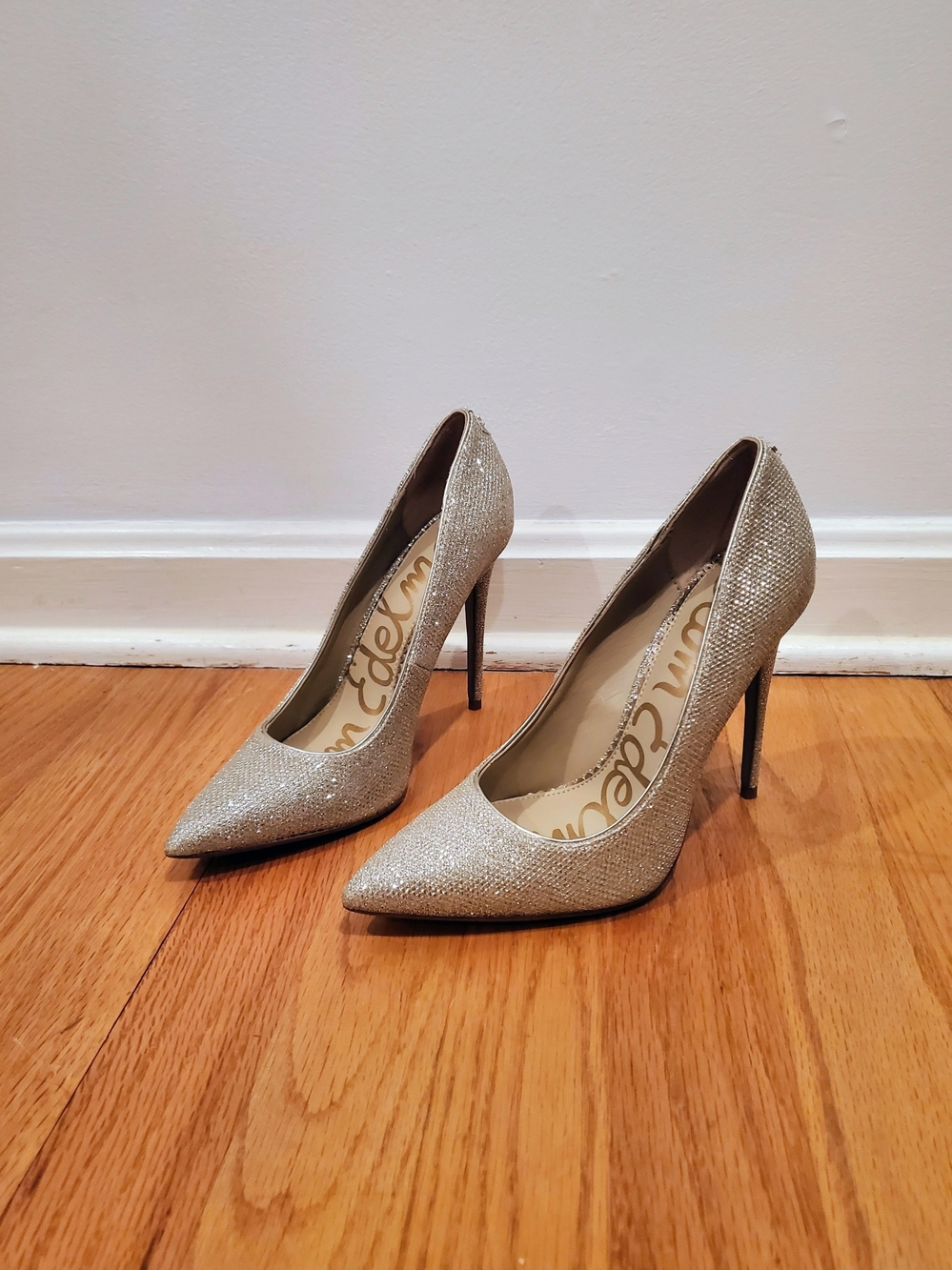 Sam Edelman Glittery Silver Pointed-Toe Stiletto Pumps